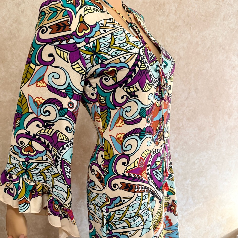 NWOT Zara ethnic tribal print midi flowy dress/Fall season dress size XS - Picture 9 of 14